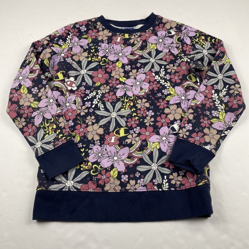 Champion Floral Sweatshirt Girl’s XL (16) Pullover Cotton Blend Crew Neck